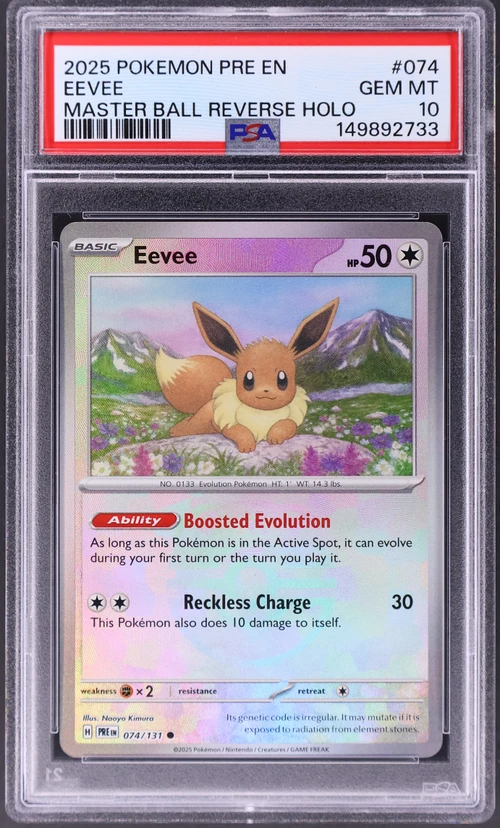 2025 Pokemon Pre En-Prismatic Evolutions #074 Eevee Master Ball Reverse Holo