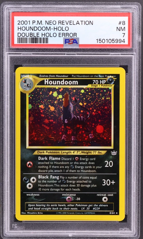 2001 Pokemon Neo Revelation #8 Houndoom-Holo Double Holo Error (PSA 7)