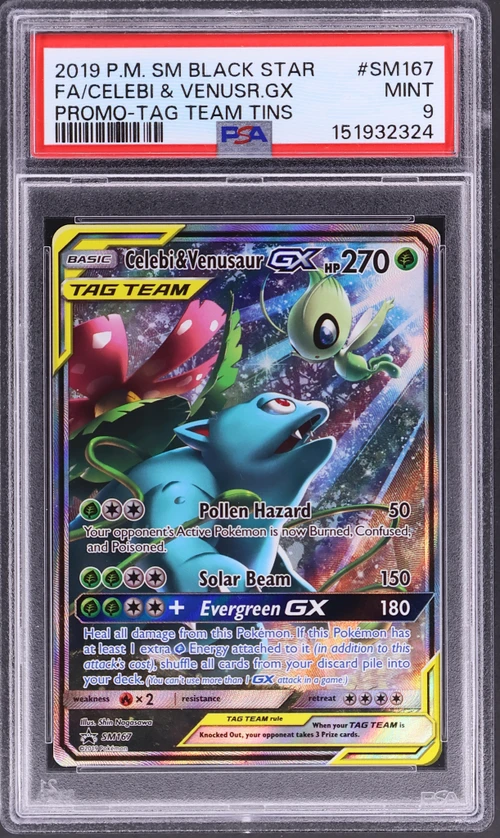 2019 Pokemon Sm Black Star Promo #SM167 Full Art / Celebi & Venusaur Gx Tag Team Tins