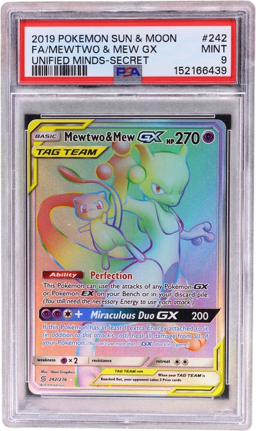 2019 Pokemon Sun & Moon Unified Minds #242 Full Art / Mewtwo & Mew Gx Secret