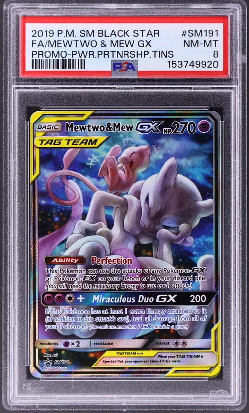 2019 Pokemon Sm Black Star Promo #SM191 Full Art / Mewtwo & Mew Gx Power Partnership Tins