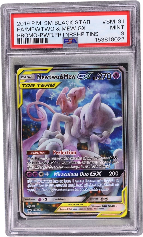 2019 Pokemon Sm Black Star Promo #SM191 Full Art / Mewtwo & Mew Gx Power Partnership Tins