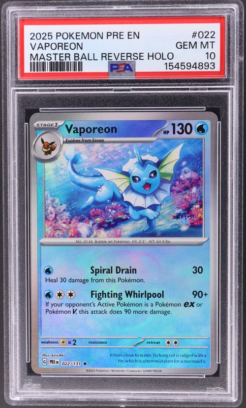 2025 Pokemon Pre En-Prismatic Evolutions #022 Vaporeon Master Ball Reverse Holo