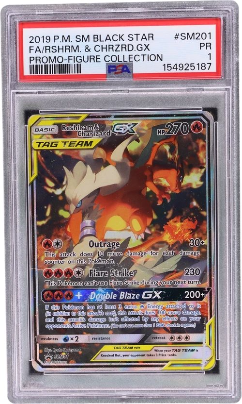 2019 Pokemon Sm Black Star Promo #SM201 Full Art / Reshiram & Charizard Gx Reshiram & Charizard-Gx Figure Collection