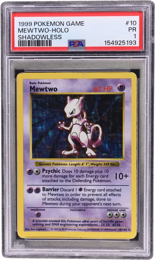 1999 Pokemon Game #10 Mewtwo-Holo Shadowless