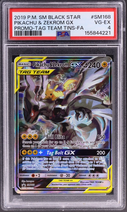 2019 Pokemon Sm Black Star Promo #SM168 Full Art / Pikachu & Zekrom Gx Tag Team Tins