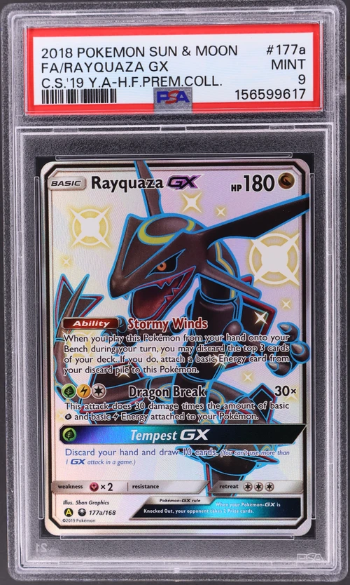 2018 Pokemon Sun & Moon Celestial Storm #177a Full Art / Rayquaza Gx 2019 Yellow a Hidden Fates Premium Collection