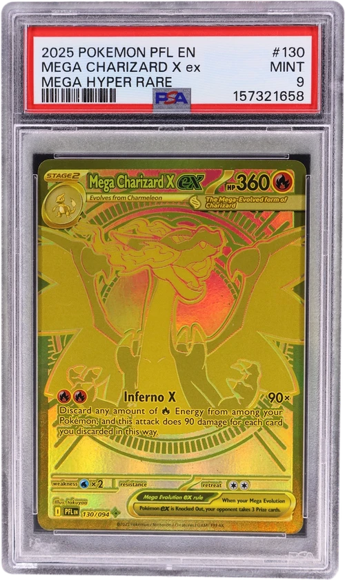 2025 Pokemon Pfl En-Phantasmal Flames #130 Mega Charizard X Ex Mega Hyper Rare (PSA 9)