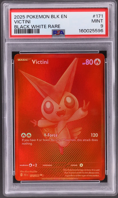 2025 Pokemon Blk En-Black Bolt #171 Victini Black White Rare (PSA 9)