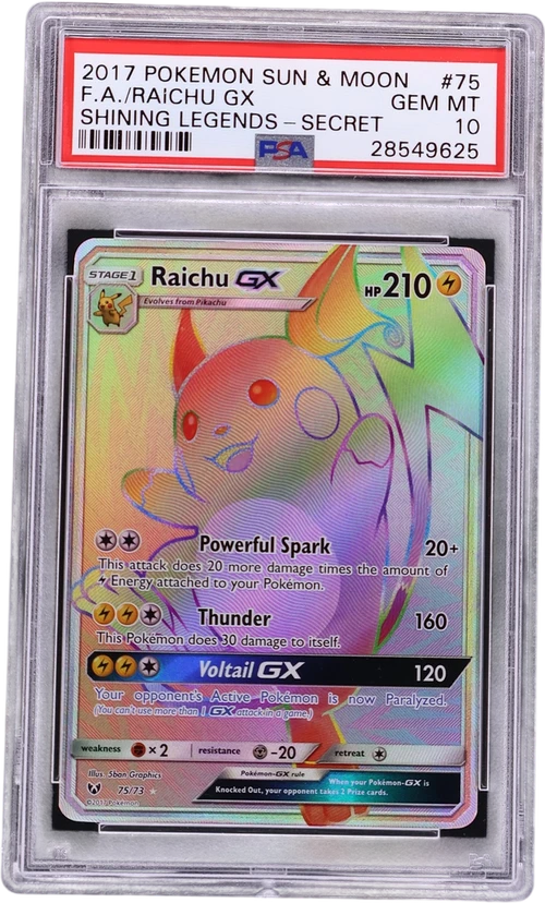 2017 Pokemon Sun & Moon Shining Legends #75 Full Art / Raichu Gx Secret