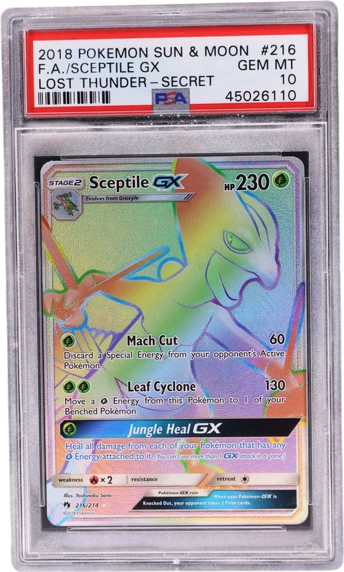 2018 Pokemon Sun & Moon Lost Thunder #216 Full Art / Sceptile Gx Secret