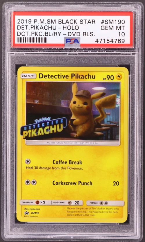 2019 Pokemon Sm Black Star Promo #SM190 Detective Pikachu-Holo Detective Pikachu Blu-Ray & DVD Release (PSA 10)