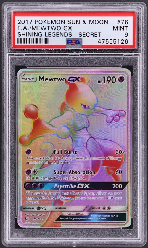 2017 Pokemon Sun & Moon Shining Legends #76 Full Art / Mewtwo Gx Secret