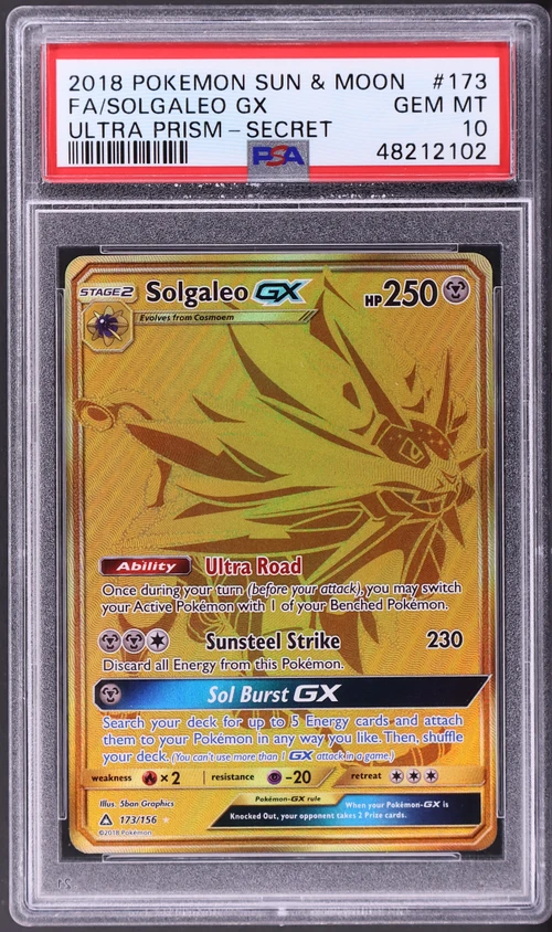 2018 Pokemon Sun & Moon Ultra Prism #173 Full Art / Solgaleo Gx Secret