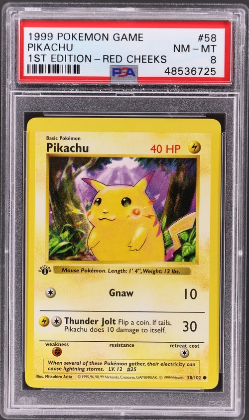 1999 Pokemon Game #58 Pikachu 1st Edition-Red Cheeks (PSA 8)