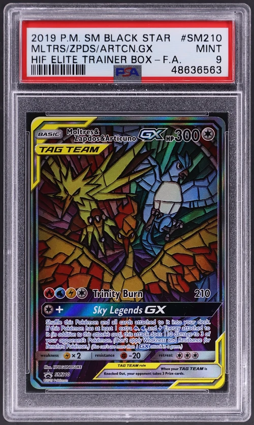 2019 Pokemon Sm Black Star Promo #SM210 Full Art / Moltres & Zapdos & Articuno Gx Hidden Fates Elite Trainer Box