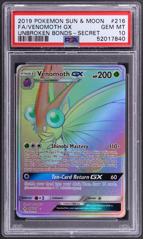 2019 Pokemon Sun & Moon Unbroken Bonds #216 Full Art / Venomoth Gx Secret