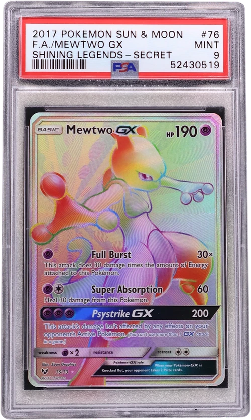 2017 Pokemon Sun & Moon Shining Legends #76 Full Art / Mewtwo Gx Secret