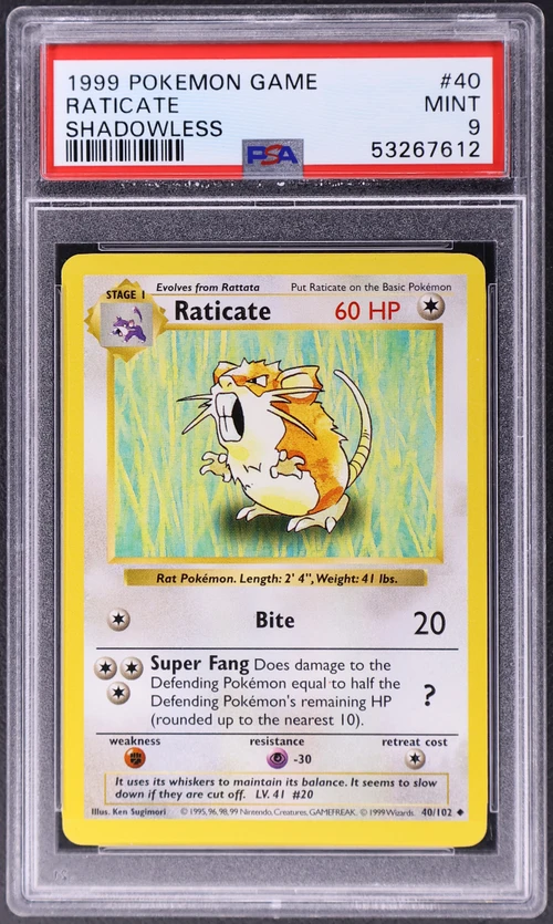 1999 Pokemon Game #40 Raticate Shadowless