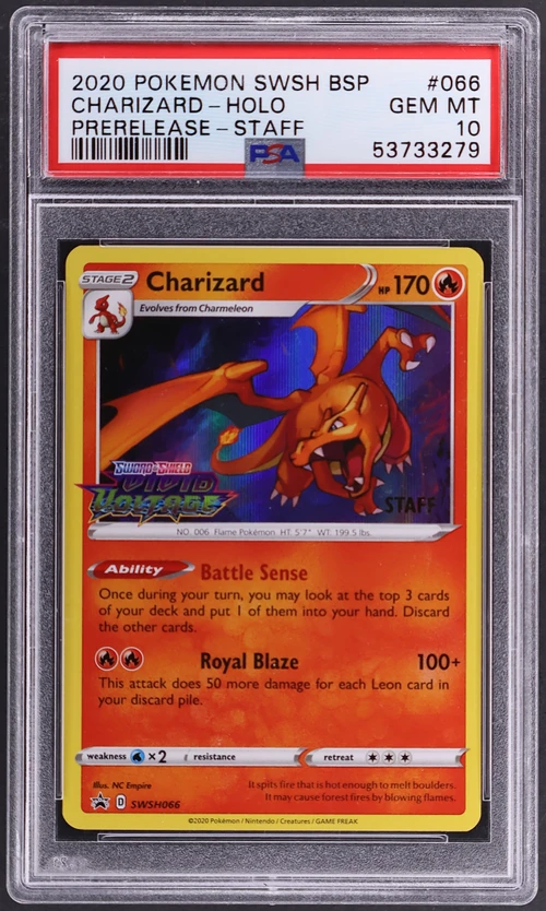 2020 Pokemon Swsh Black Star Promo #066 Charizard-Holo Prerelease-Staff (PSA 10)