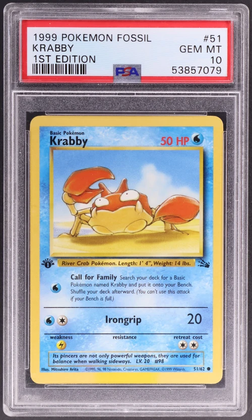 1999 Pokemon Fossil #51 Krabby 1st Edition
