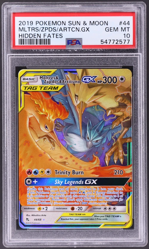 2019 Pokemon Sun & Moon Hidden Fates #44 Moltres & Zapdos & Articuno Gx