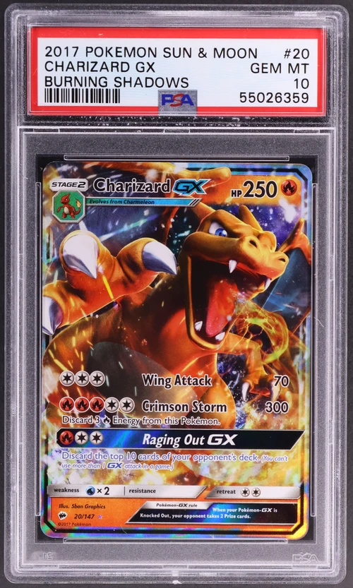 2017 Pokemon Sun & Moon Burning Shadows #20 Charizard Gx (PSA 10)