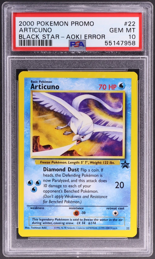 2000 Pokemon Promo Black Star #22 Articuno Toshinao Aoki Error
