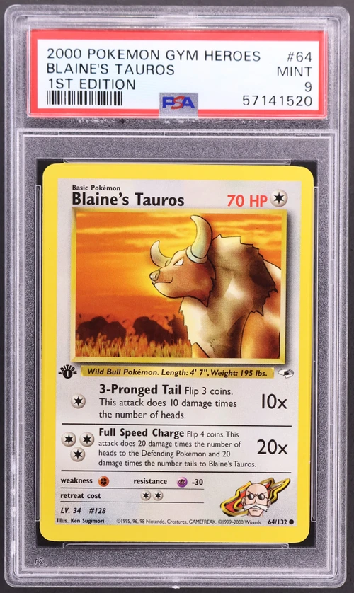 2000 Pokemon Gym Heroes #64 Blaine's Tauros 1st Edition
