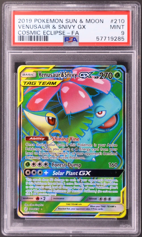 2019 Pokemon Sun & Moon Cosmic Eclipse #210 Full Art / Venusaur & Snivy Gx