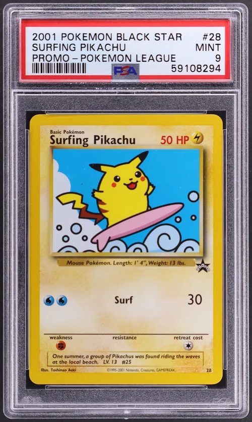 2001 Pokemon Promo Black Star #28 Surfing Pikachu Pokemon League