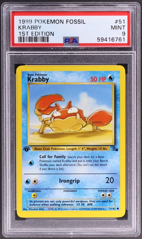 1999 Pokemon Fossil #51 Krabby 1st Edition