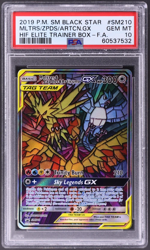 2019 Pokemon Sm Black Star Promo #SM210 Full Art / Moltres & Zapdos & Articuno Gx Hidden Fates Elite Trainer Box