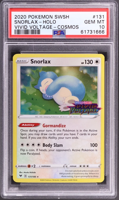 2020 Pokemon Sword & Shield VIVID Voltage #131 Snorlax-Holo Cosmos (PSA 10)