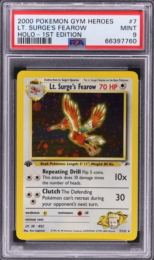 2000 Pokemon Gym Heroes #7 Lt. Surge's Fearow Holo-1st Edition