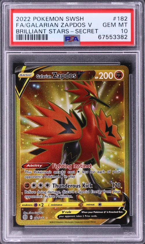 2022 Pokemon Sword & Shield Brilliant Stars #182 Full Art / Galarian Zapdos V Secret
