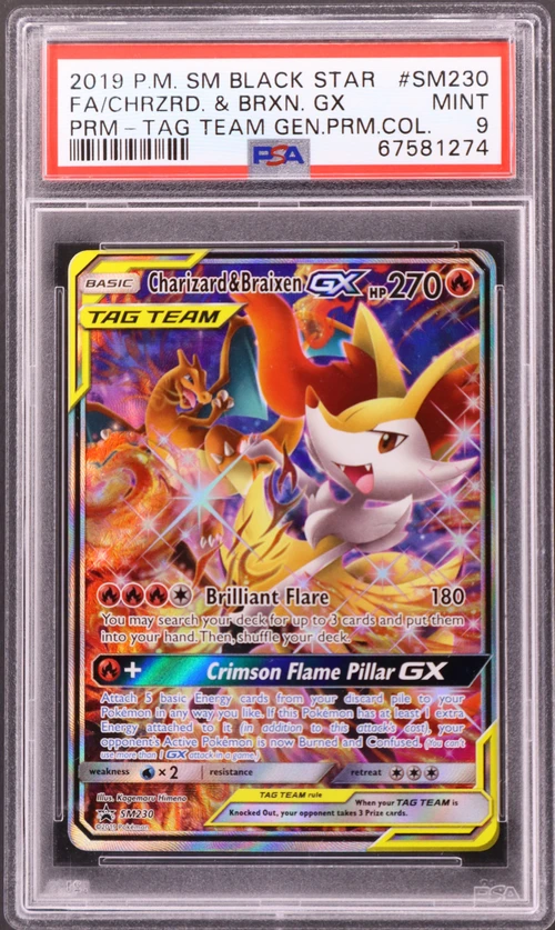 2019 Pokemon Sm Black Star Promo #SM230 Full Art / Charizard & Braixen Gx Tag Team Generations Premium Collection