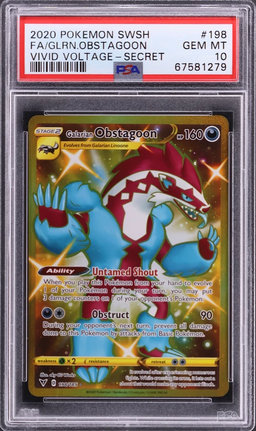 2020 Pokemon Sword & Shield VIVID Voltage #198 Full Art / Galarian Obstagoon Secret
