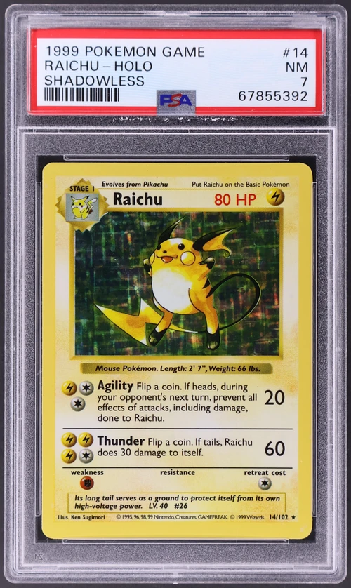 1999 Pokemon Game #14 Raichu-Holo Shadowless