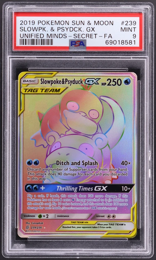 2019 Pokemon Sun & Moon Unified Minds #239 Full Art / Slowpoke & Psyduck Gx Secret