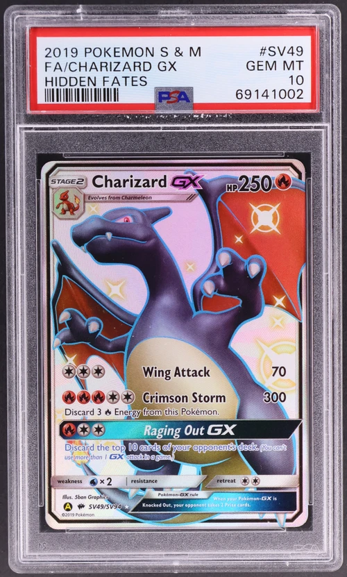 2019 Pokemon Sun & Moon Hidden Fates #SV49 Full Art / Charizard Gx (PSA 10)