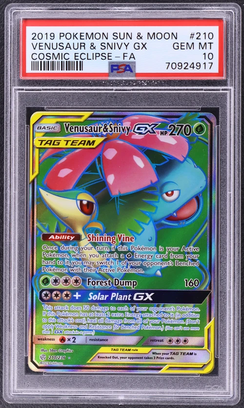 2019 Pokemon Sun & Moon Cosmic Eclipse #210 Full Art / Venusaur & Snivy Gx