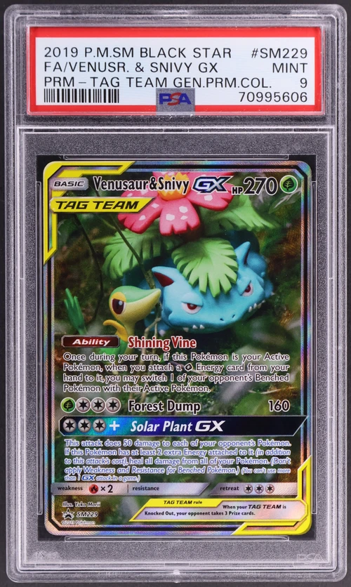 2019 Pokemon Sm Black Star Promo #SM229 Full Art / Venusaur & Snivy Gx Tag Team Generations Premium Collection