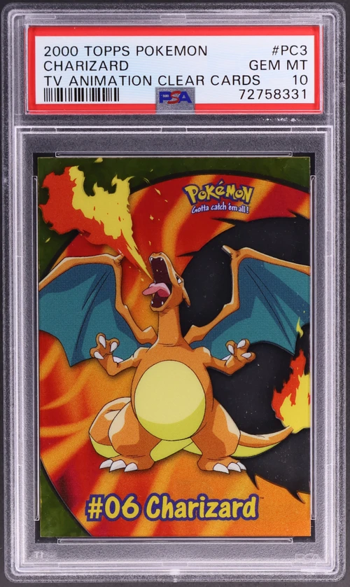 2000 Topps Pokemon Tv Animation Clear Cards #PC3 Charizard (PSA 10)