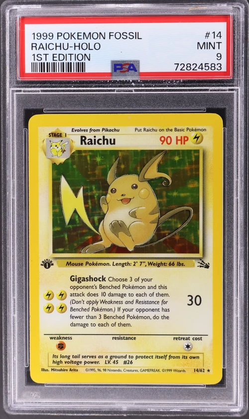 1999 Pokemon Fossil #14 Raichu-Holo 1st Edition