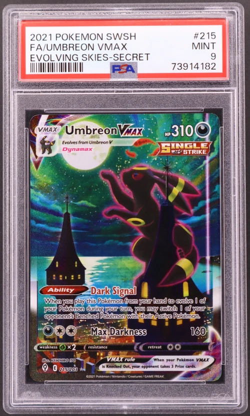 2021 Pokemon Sword & Shield Evolving Skies #215 Full Art / Umbreon Vmax Secret (PSA 9)