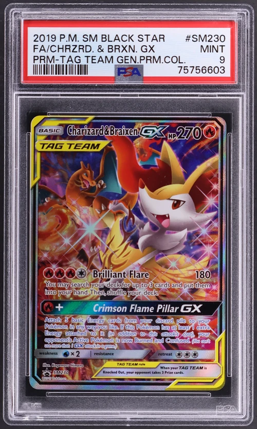 2019 Pokemon Sm Black Star Promo #SM230 Full Art / Charizard & Braixen Gx Tag Team Generations Premium Collection