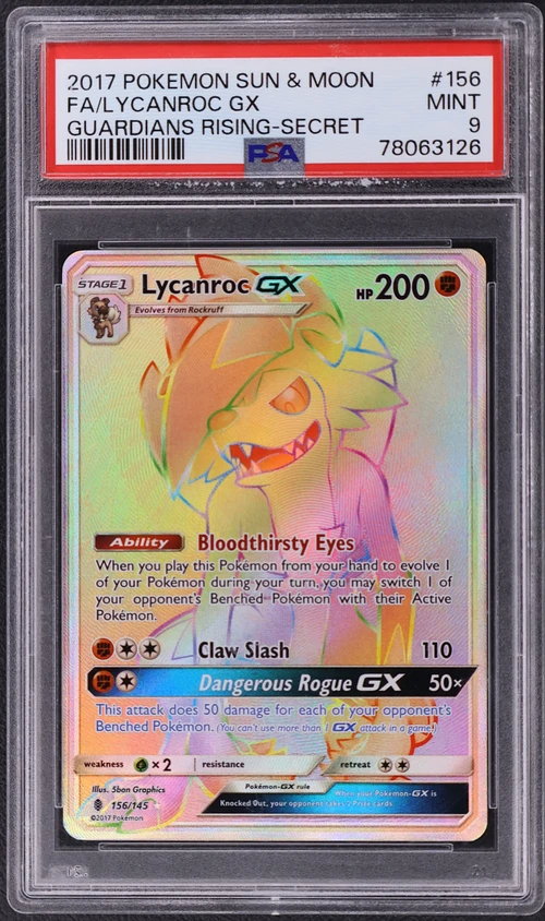 2017 Pokemon Sun & Moon Guardians Rising #156 Full Art / Lycanroc Gx Secret