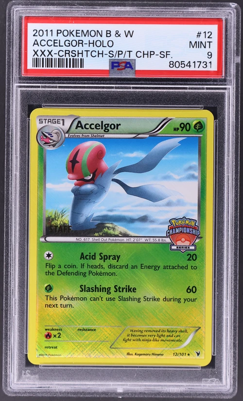 2011 Pokemon Black & White Noble Victories #12 Accelgor-Holo Crosshatch-2011 State / Province / Territory-Staff