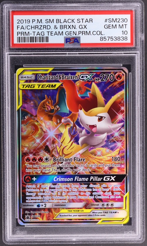 2019 Pokemon Sm Black Star Promo #SM230 Full Art / Charizard & Braixen Gx Tag Team Generations Premium Collection